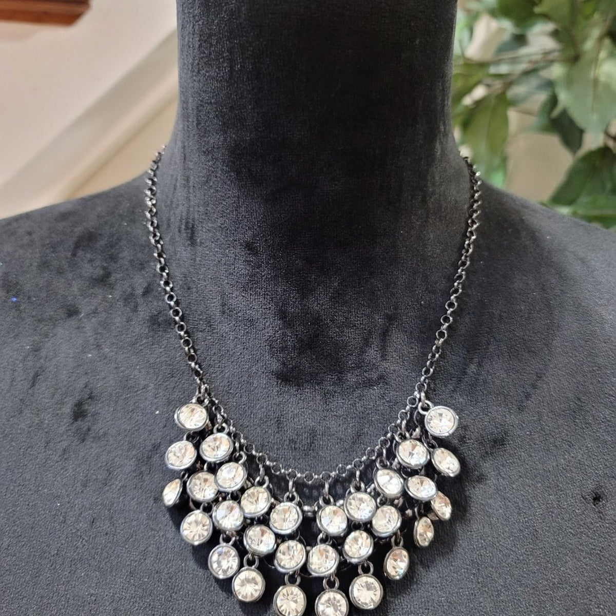 Women's Silver Tone Crystal Rhinestone Statement Stylish Multistrand Necklace