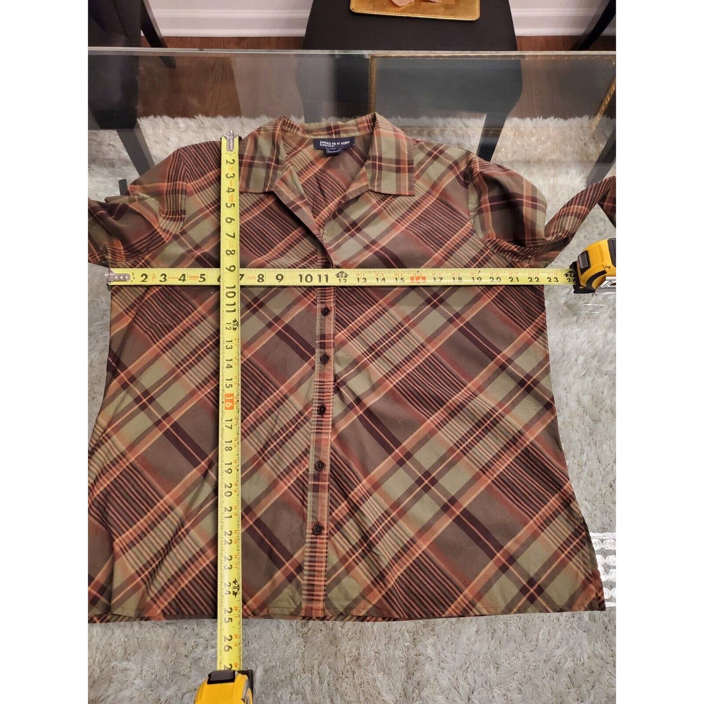 Jones New York Women Multicolor Cotton Collared Long Sleeve Button Down Shirt XL