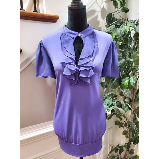 Lane Bryant Women Purple Polyester Round Neck Short Sleeve Pullover Shirt 14/16