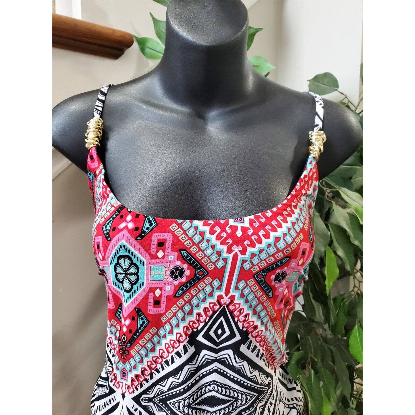 Cato Women White & Black Polyester Scoop Neck Sleeveless Long Maxi Dress Size L