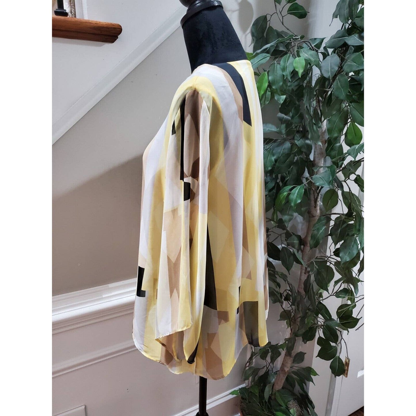 JM Collection Women Yellow Polyester Round Neck Long Sleeve Pullover Shirt Small