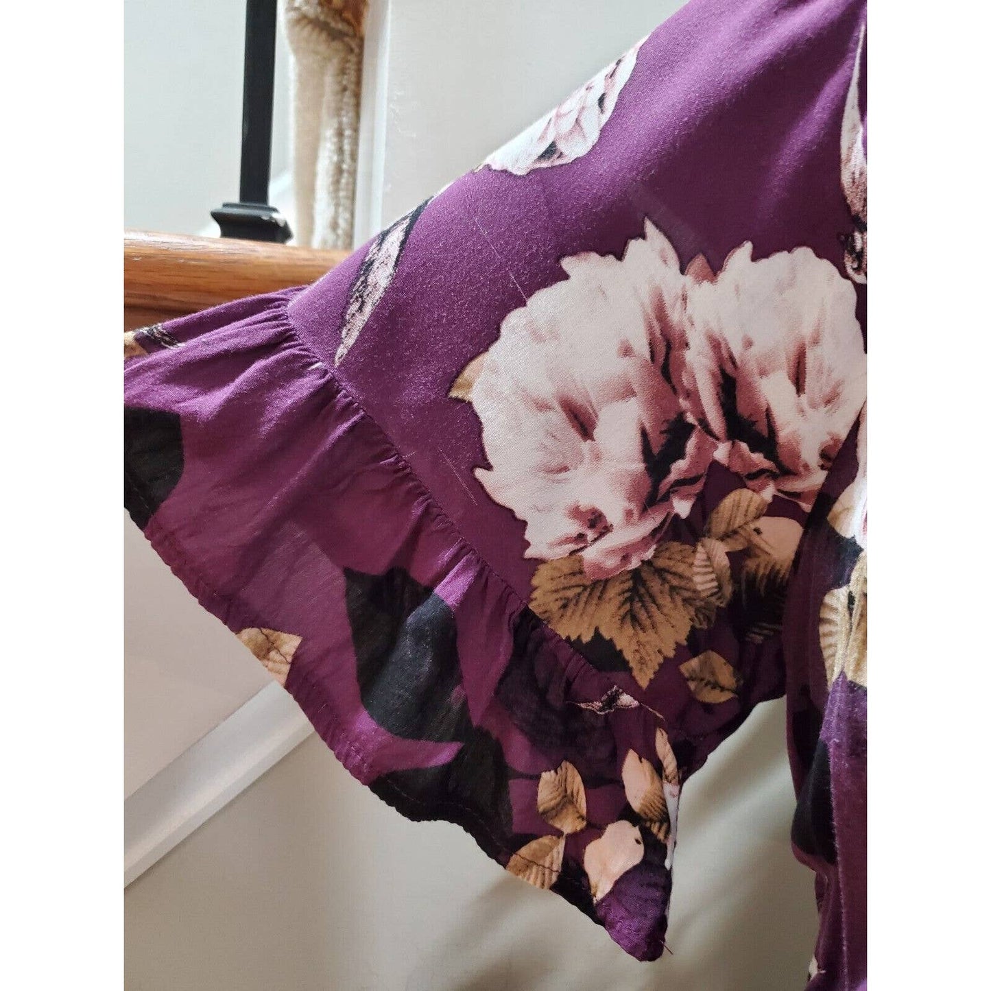 Jaase Women's Purple Floral Rayon Round Neck Half Sleeve Long Maxi Dress Small