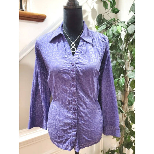 Decoded Women's Purple Cotton Collared Long Sleeve Casual Button Down Shirt XL