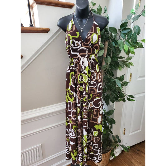 New Directions Women's Brown Polyester Halter Neck Sleeveless Long Maxi Dress 6
