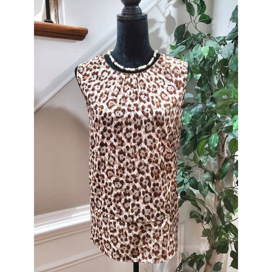 Ellen Tracy Women Beige/Brown Polyester Round Neck Sleeveless Pullover Shirt XL