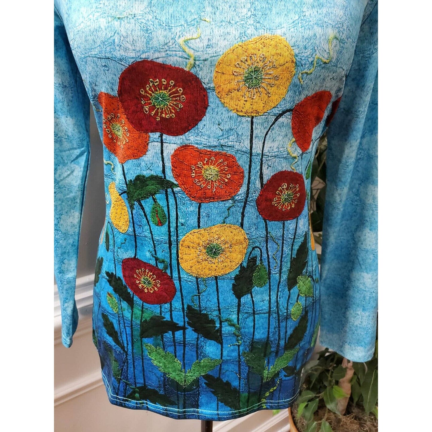 SHEIN Women's Blue Polyester Crew Neck Long Sleeve Casual Top Shirt Size Small