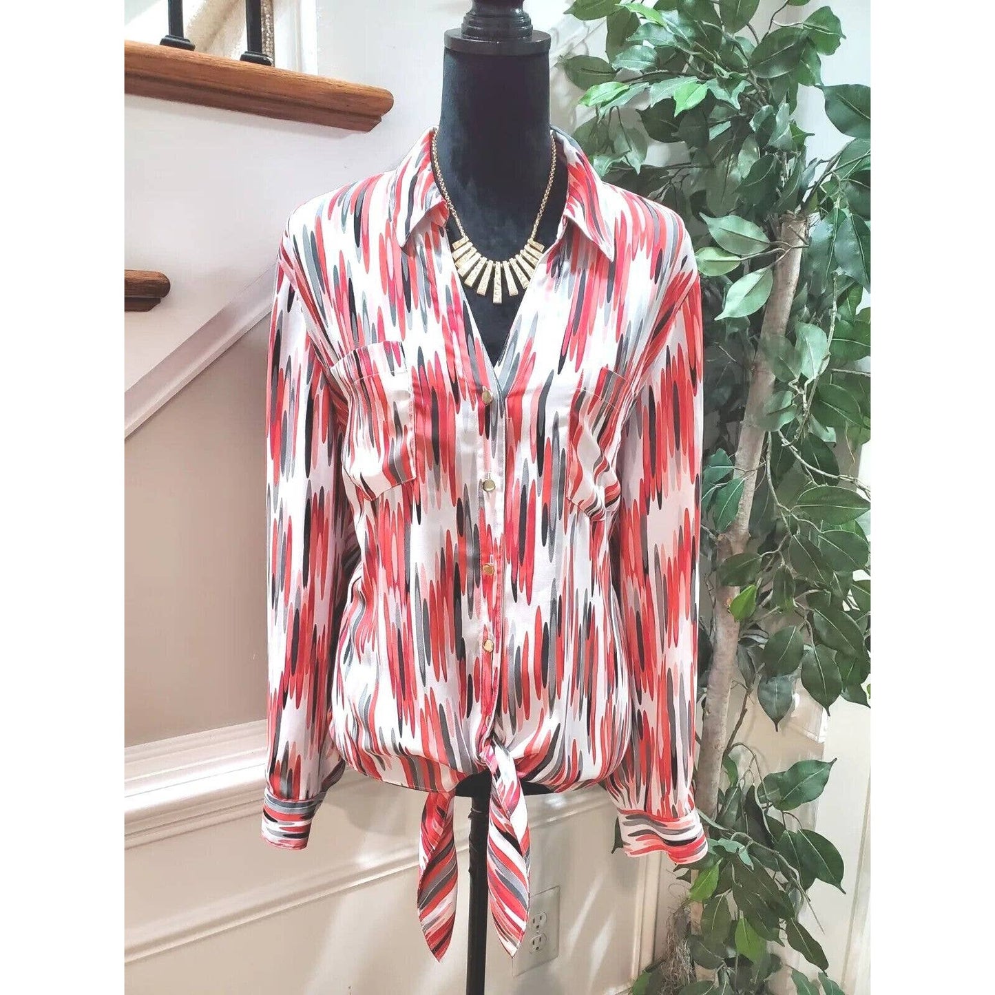 JM Collections Women Multicolor Collared Long Sleeve Casual Button Down Shirt XL