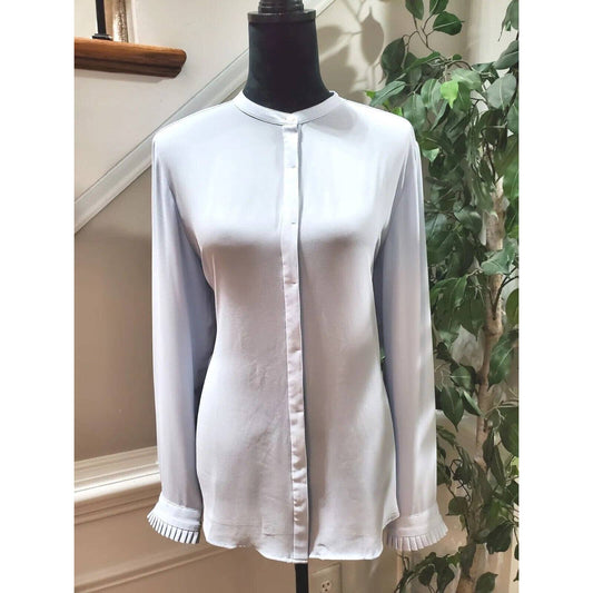 Loft Women's White 100% Polyester Long Sleeve Casual button Down Shirt Size L
