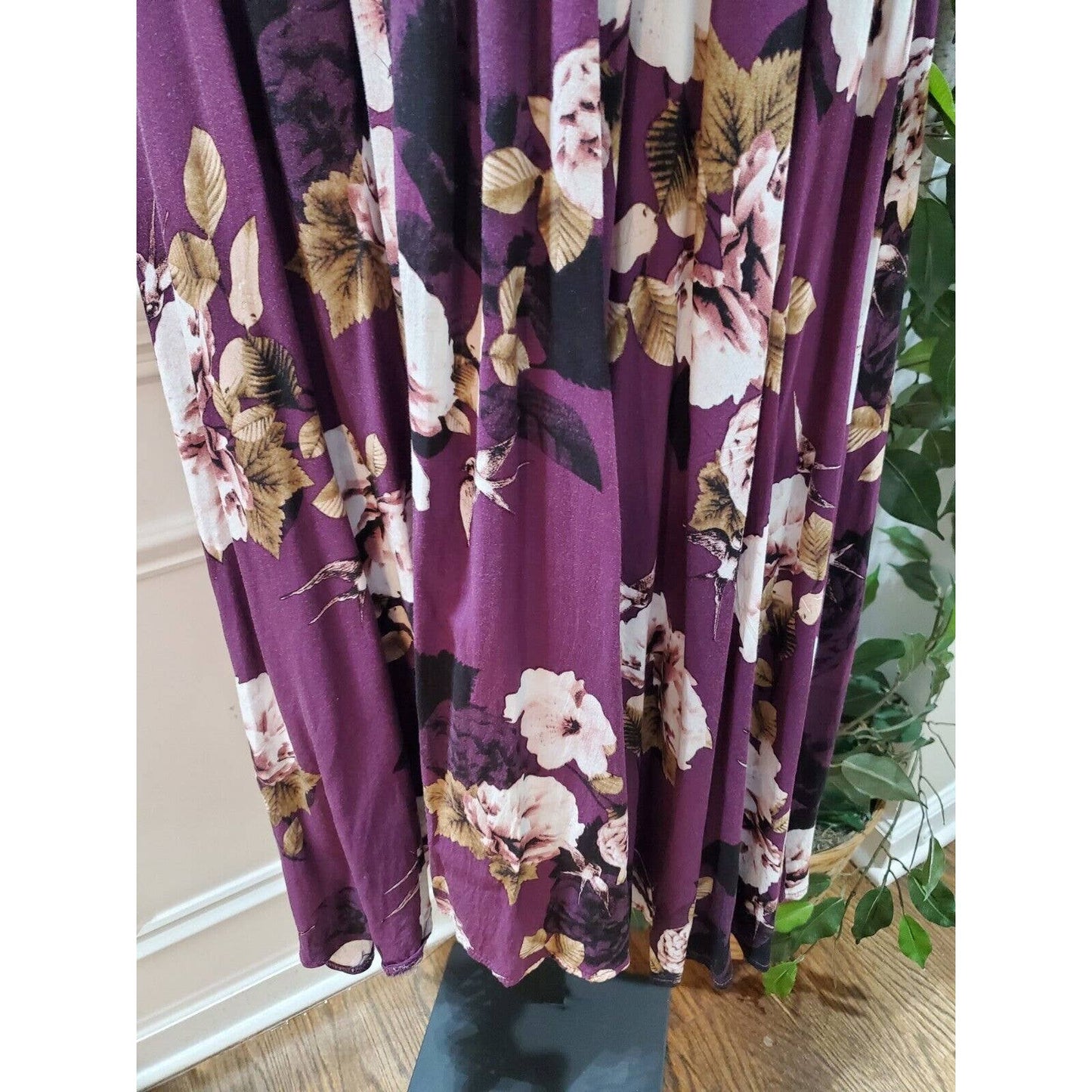 Jaase Women's Purple Floral Rayon Round Neck Half Sleeve Long Maxi Dress Small