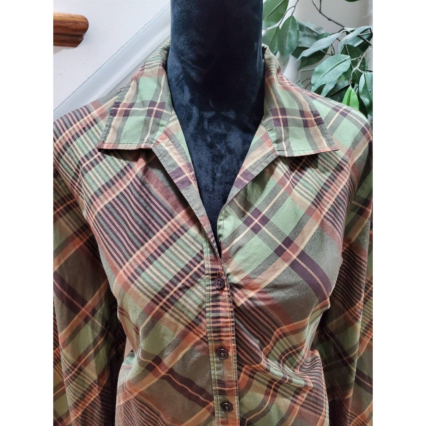 Jones New York Women Multicolor Cotton Collared Long Sleeve Button Down Shirt XL