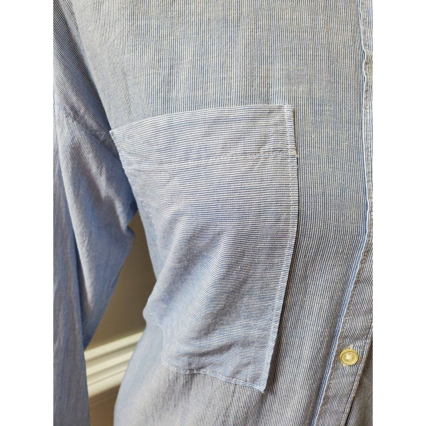 Loft Women's Blue 100% Cotton Collared Long Sleeve Button Down Casual Shirt L