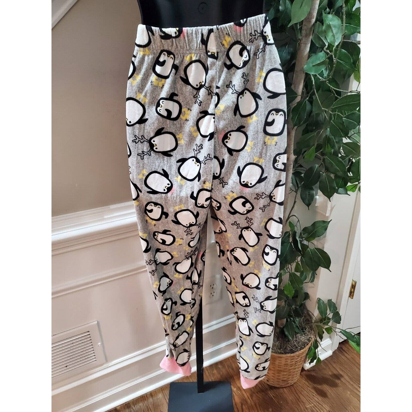 Holiday Time Women's Gray Cotton Long Sleeve Top Shirt & Trouser 2 Piece Set M