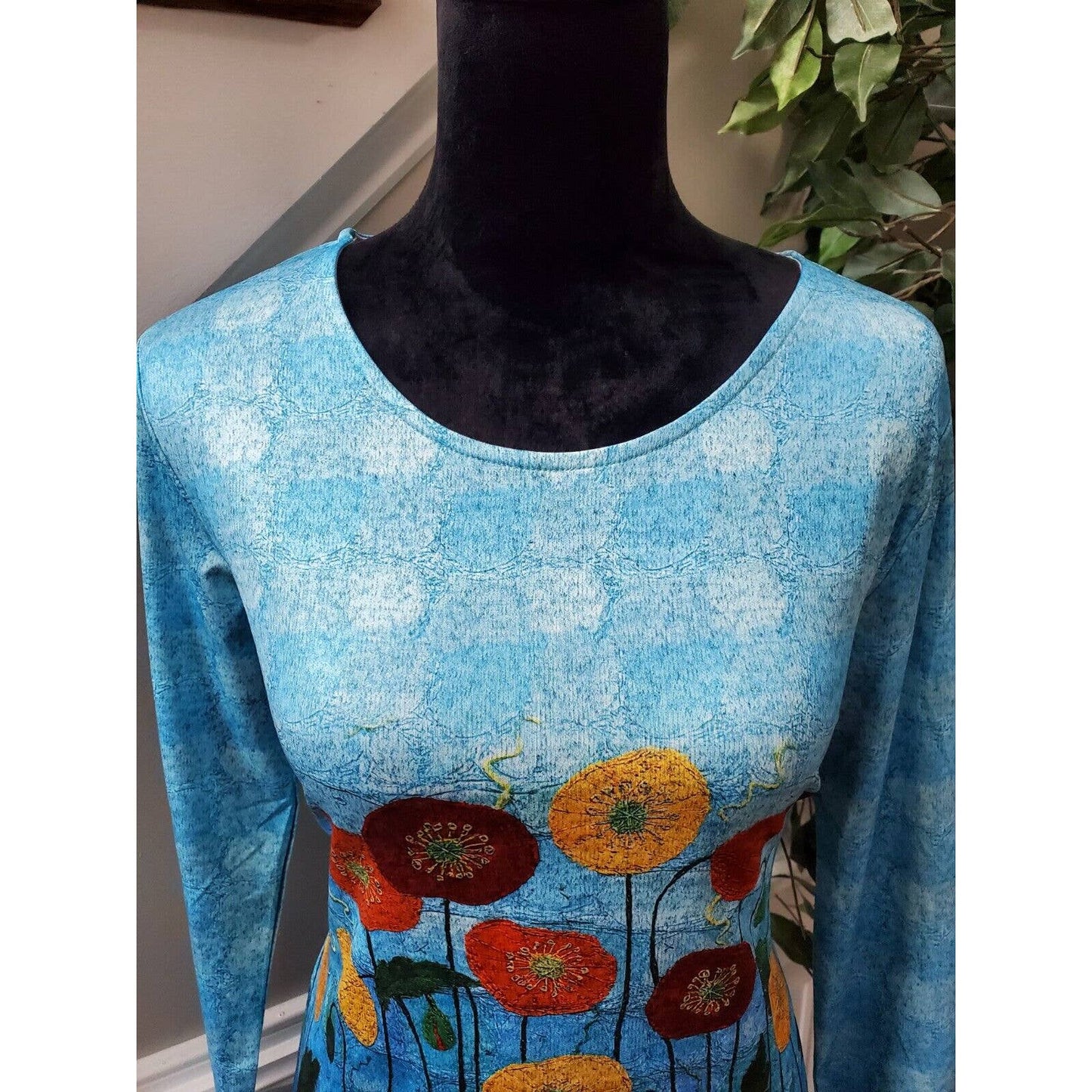 SHEIN Women's Blue Polyester Crew Neck Long Sleeve Casual Top Shirt Size Small