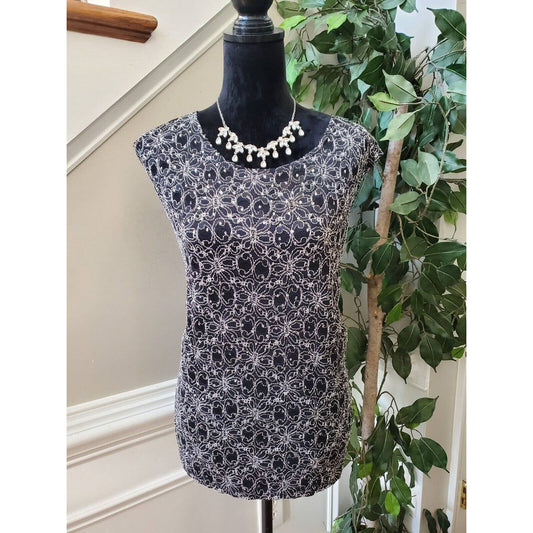 Studio C Women's Black Floral Polyester Round Neck Sleeveless Casual Shirt 22/24