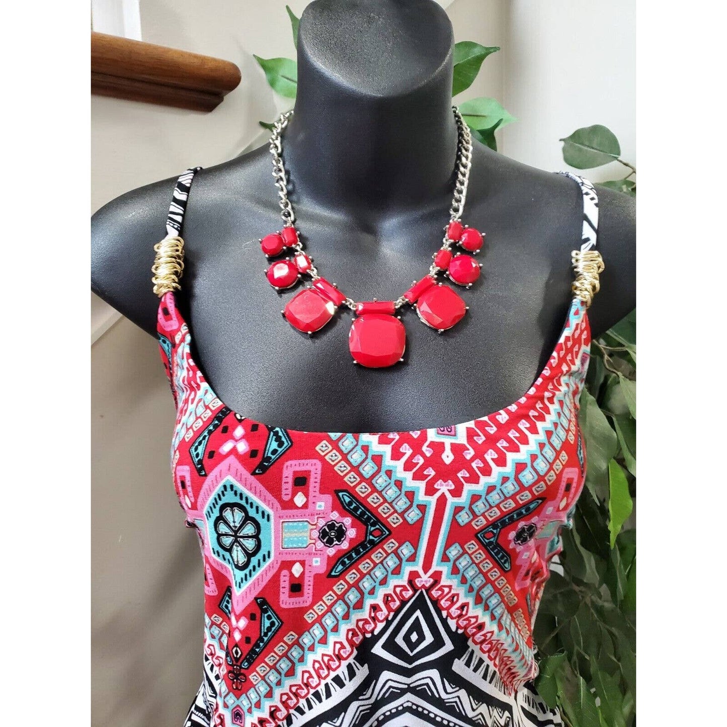 Cato Women White & Black Polyester Scoop Neck Sleeveless Long Maxi Dress Size L