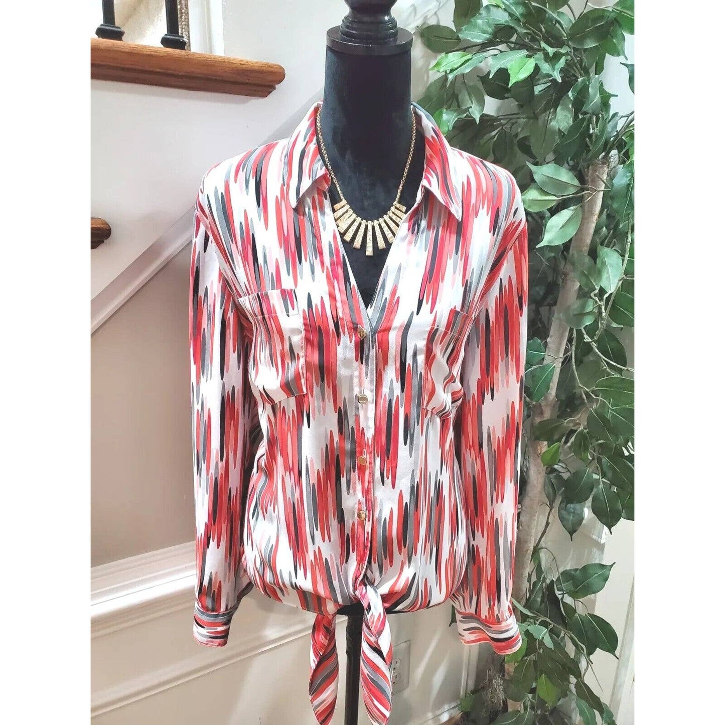 JM Collections Women Multicolor Collared Long Sleeve Casual Button Down Shirt XL