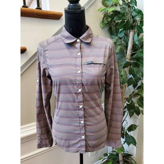 Columbia Women's Gray Polyester Collared Long Sleeve Buttons Down Casual Shirt M