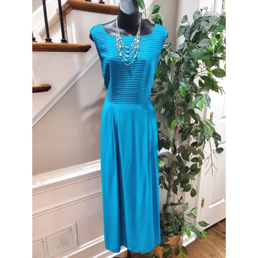 Vintage Sarah Elizabeth Blue 100% Rayon Round Neck Sleeveless Long Maxi Dress 12