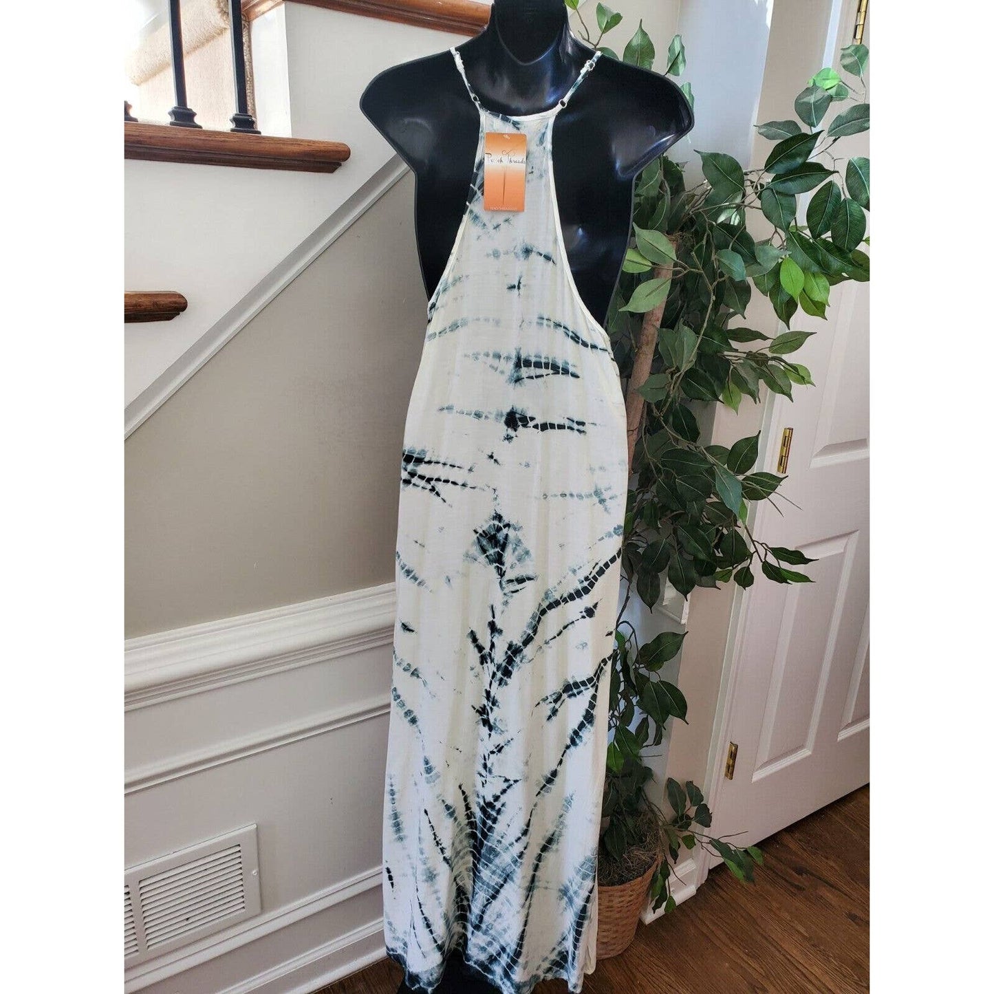 Boutique Hot & Delicious Tie Dye Rayon Square Neck Strappy Long Maxi Dress M