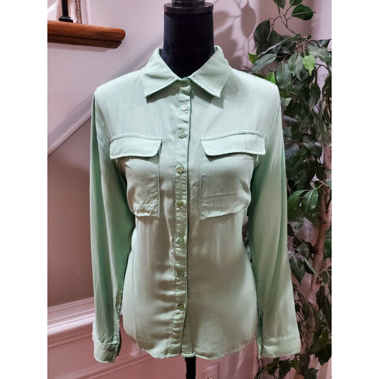 Fashion Nova Women's Green 100% Rayon Collared Long Sleeve Button Down Shirt XL