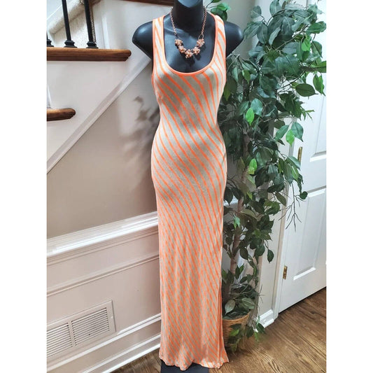 Arden B Women Gray & Orange Rayon Scoop Neck Sleeveless Long Maxi Dress Size XS
