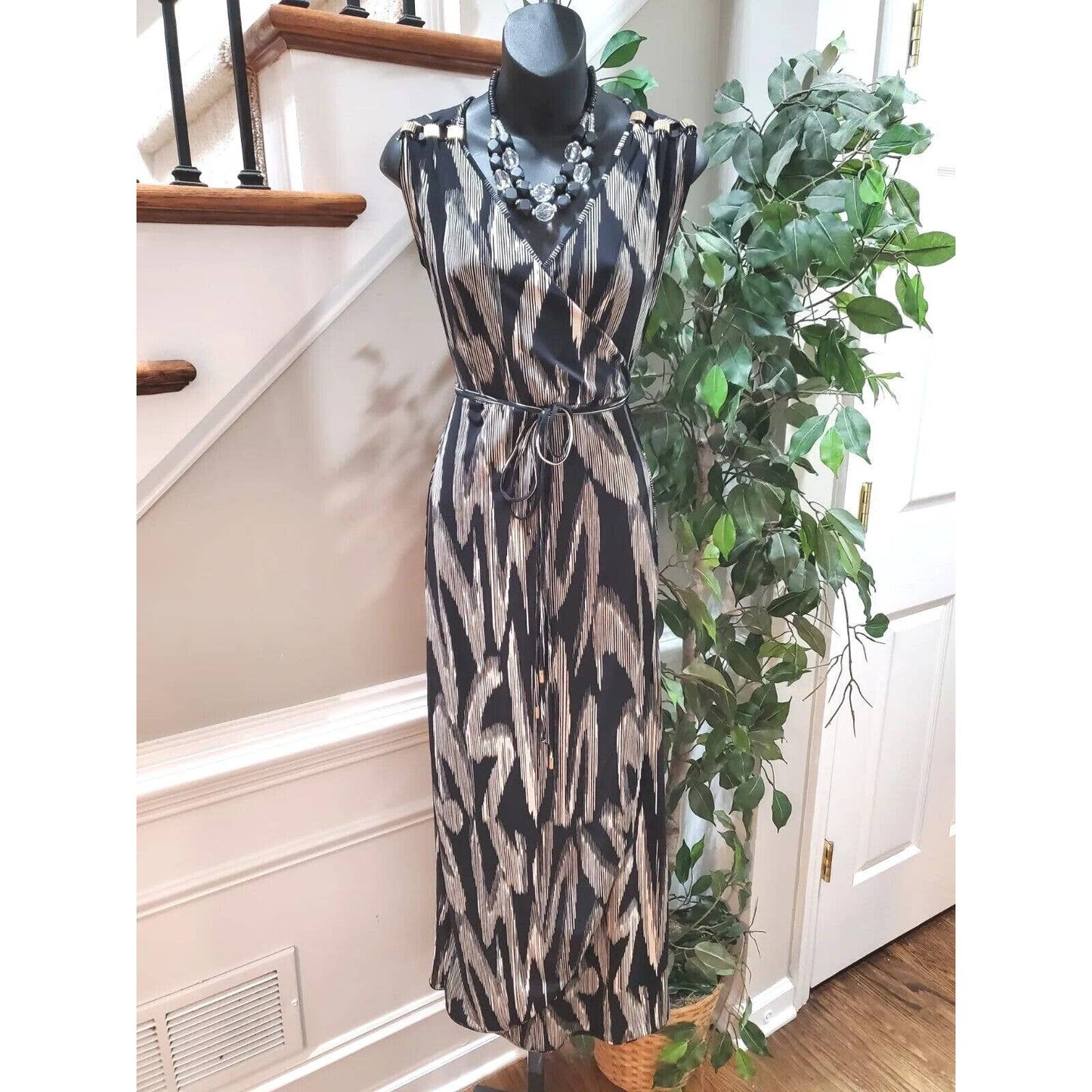 Worthington Women's Black Polyester V-Neck Sleeveless Long Maxi Dress Size XS