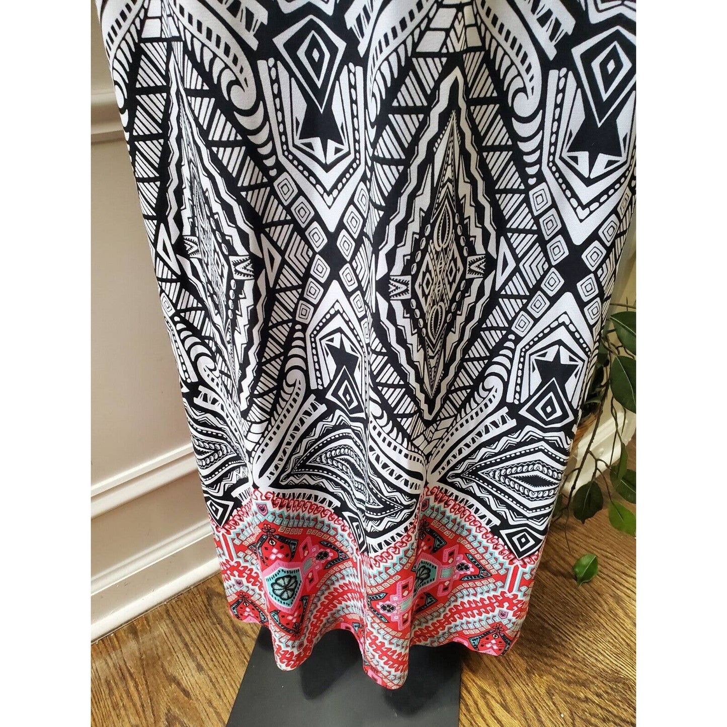 Cato Women White & Black Polyester Scoop Neck Sleeveless Long Maxi Dress Size L