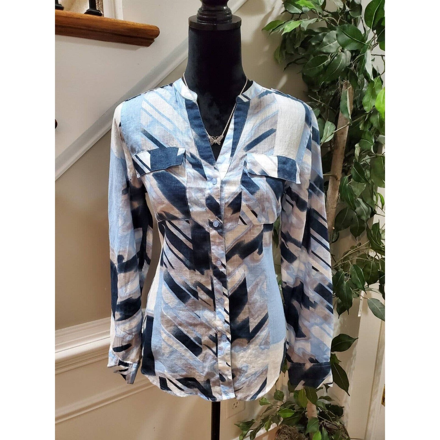 Calvin Klein Women Multicolor Polyester Long Sleeve Buttons Down Casual Shirt S