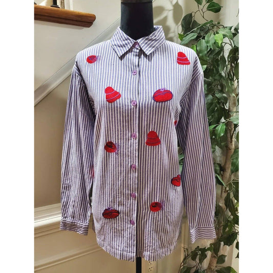Vintage Willow Ridge Red Hat Society Embroidered Button-Down Button Down Shirt L