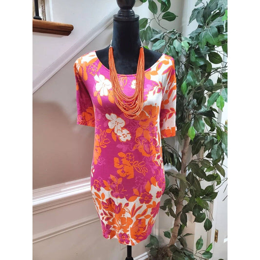 Ruby Rd. Women's Orange Floral Rayon Round Neck Short Sleeve Casual Top Shirt 2X