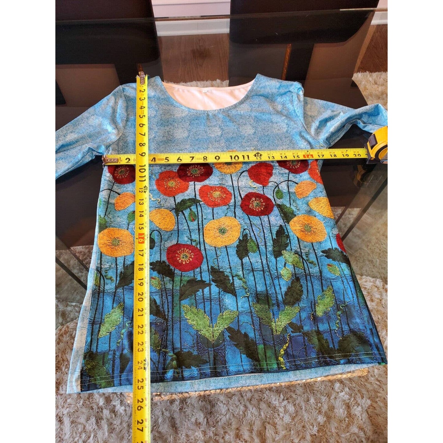 SHEIN Women's Blue Polyester Crew Neck Long Sleeve Casual Top Shirt Size Small