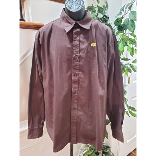 Pelle Pelle Men's Brown 100% Cotton Collared Long Sleeve Buttons Down Shirt 2XL
