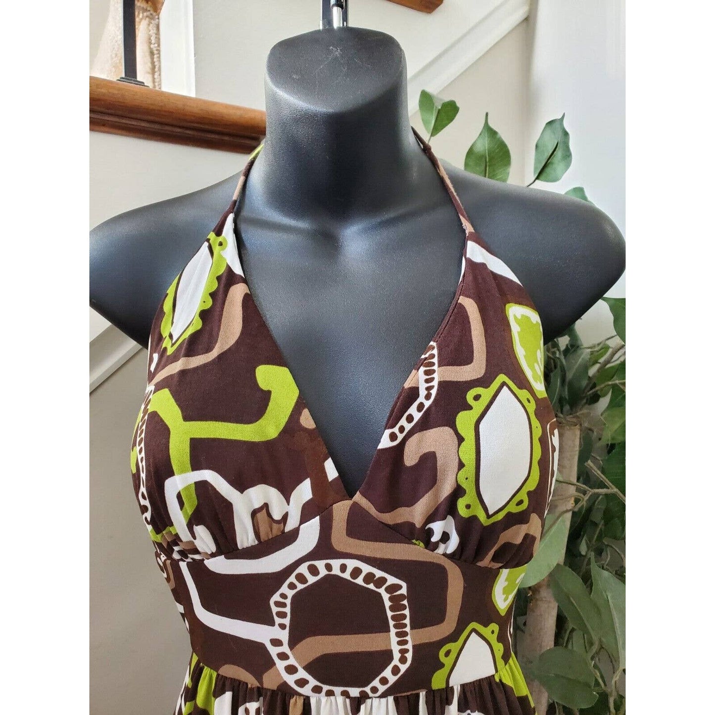 New Directions Women's Brown Polyester Halter Neck Sleeveless Long Maxi Dress 6