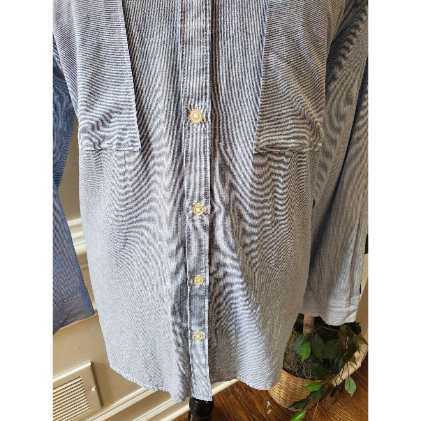 Loft Women's Blue 100% Cotton Collared Long Sleeve Button Down Casual Shirt L