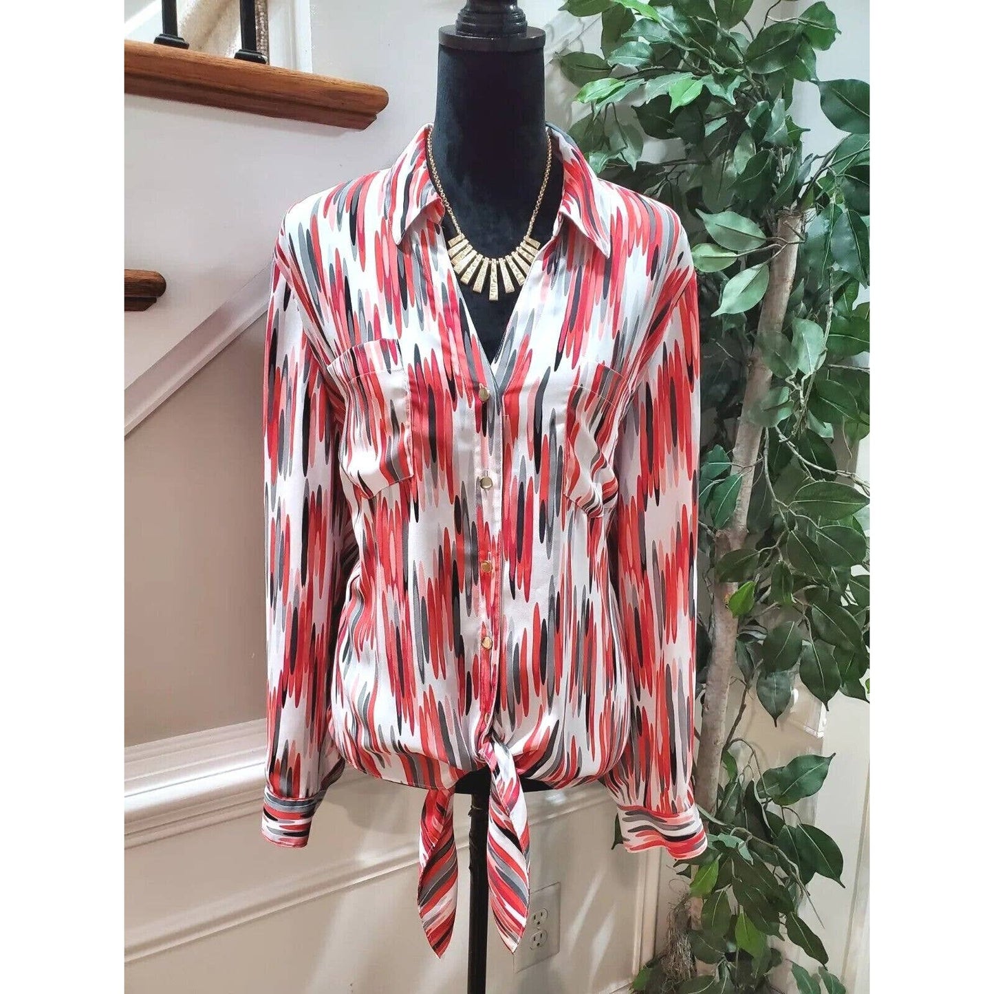 JM Collections Women Multicolor Collared Long Sleeve Casual Button Down Shirt XL