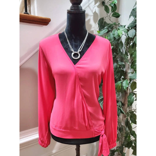Loft Women's Pink 100% Polyester V-Neck Long Sleeve Casual Pullover Shirt Size S