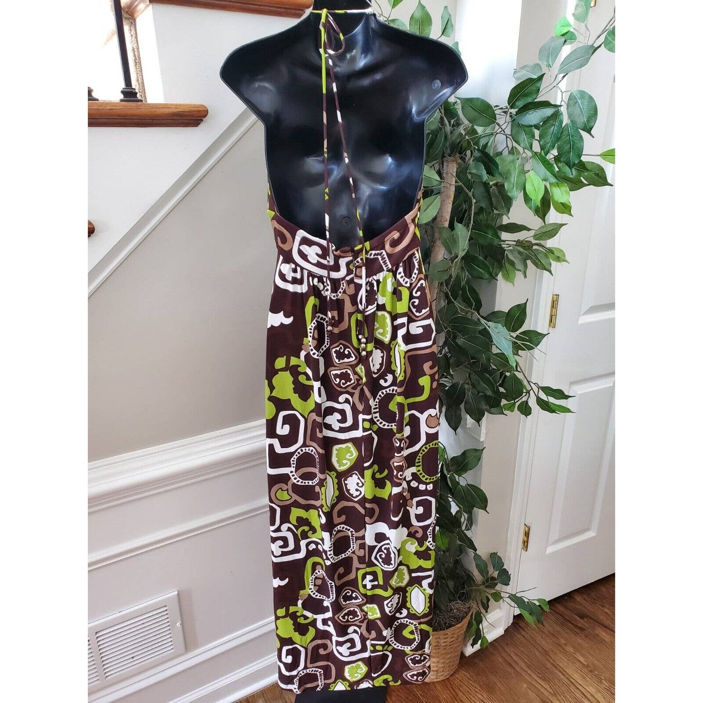 New Directions Women's Brown Polyester Halter Neck Sleeveless Long Maxi Dress 6