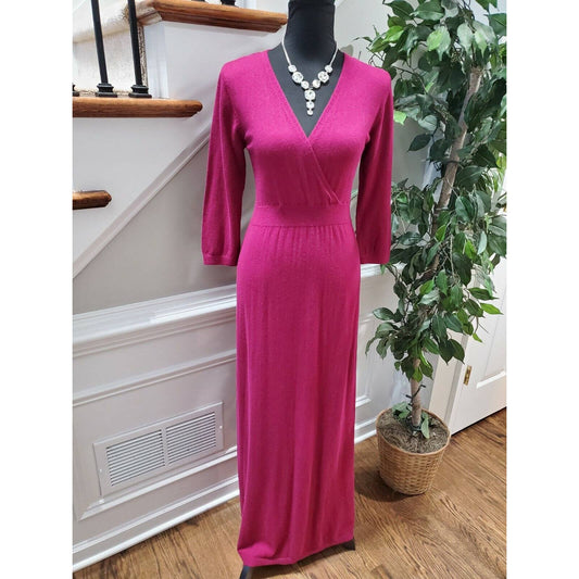 Old Navy Women's Pink Cotton & Nylon Long Sleeve V-Neck Long Maxi Dress Size M