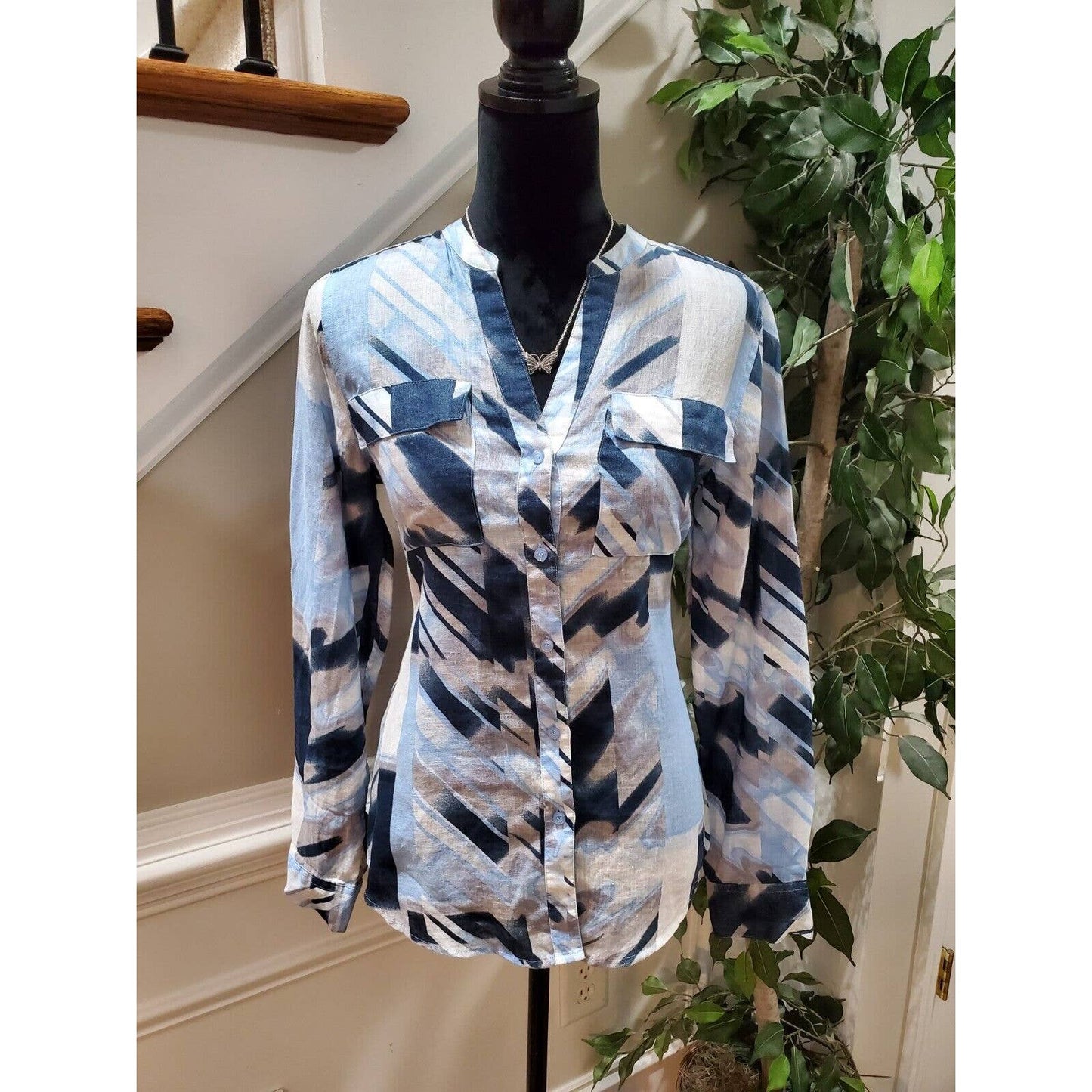 Calvin Klein Women Multicolor Polyester Long Sleeve Buttons Down Casual Shirt S