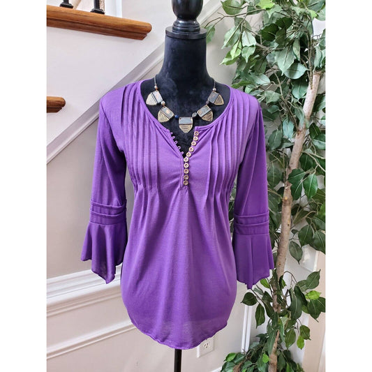 SHEIN Women's Purple Polyester Henley Neck Long Sleeve Top Shirt Size Small
