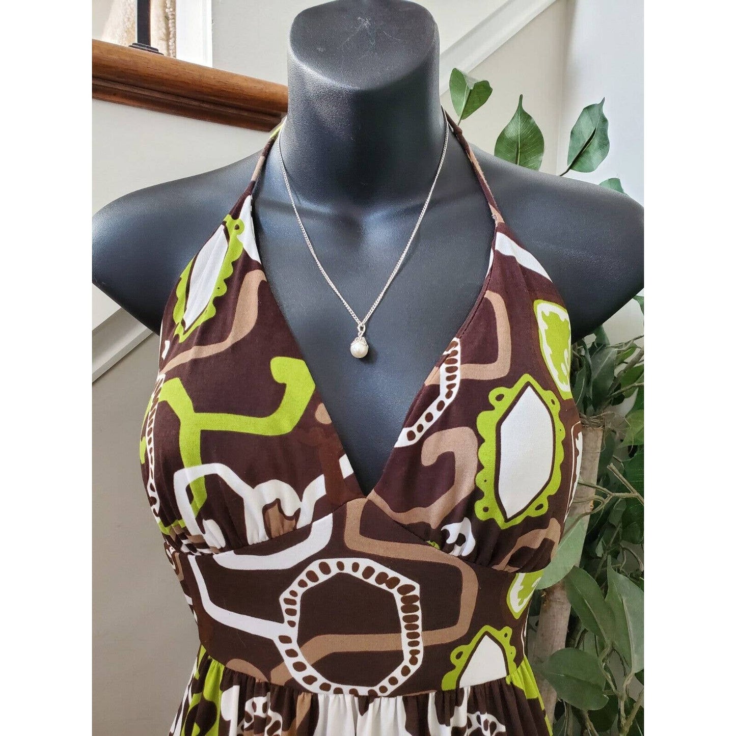 New Directions Women's Brown Polyester Halter Neck Sleeveless Long Maxi Dress 6