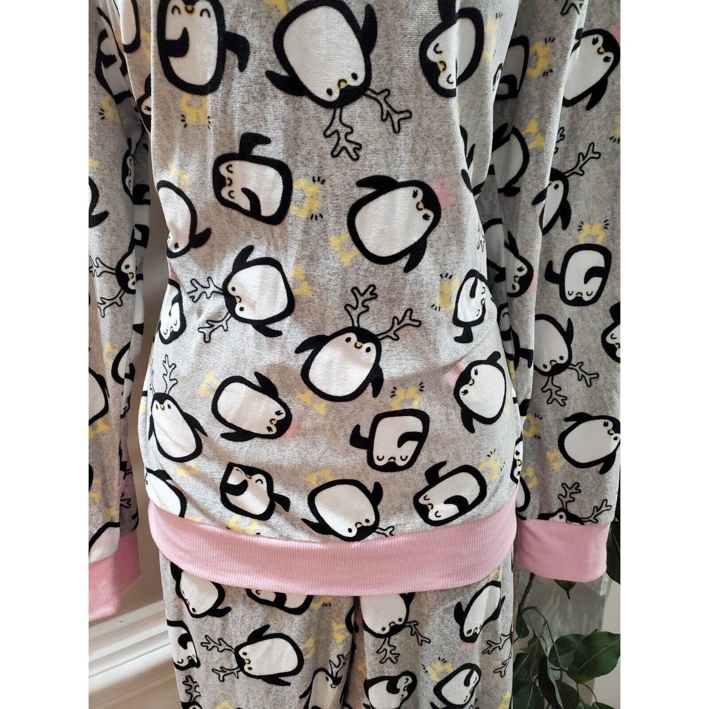 Holiday Time Women's Gray Cotton Long Sleeve Top Shirt & Trouser 2 Piece Set M