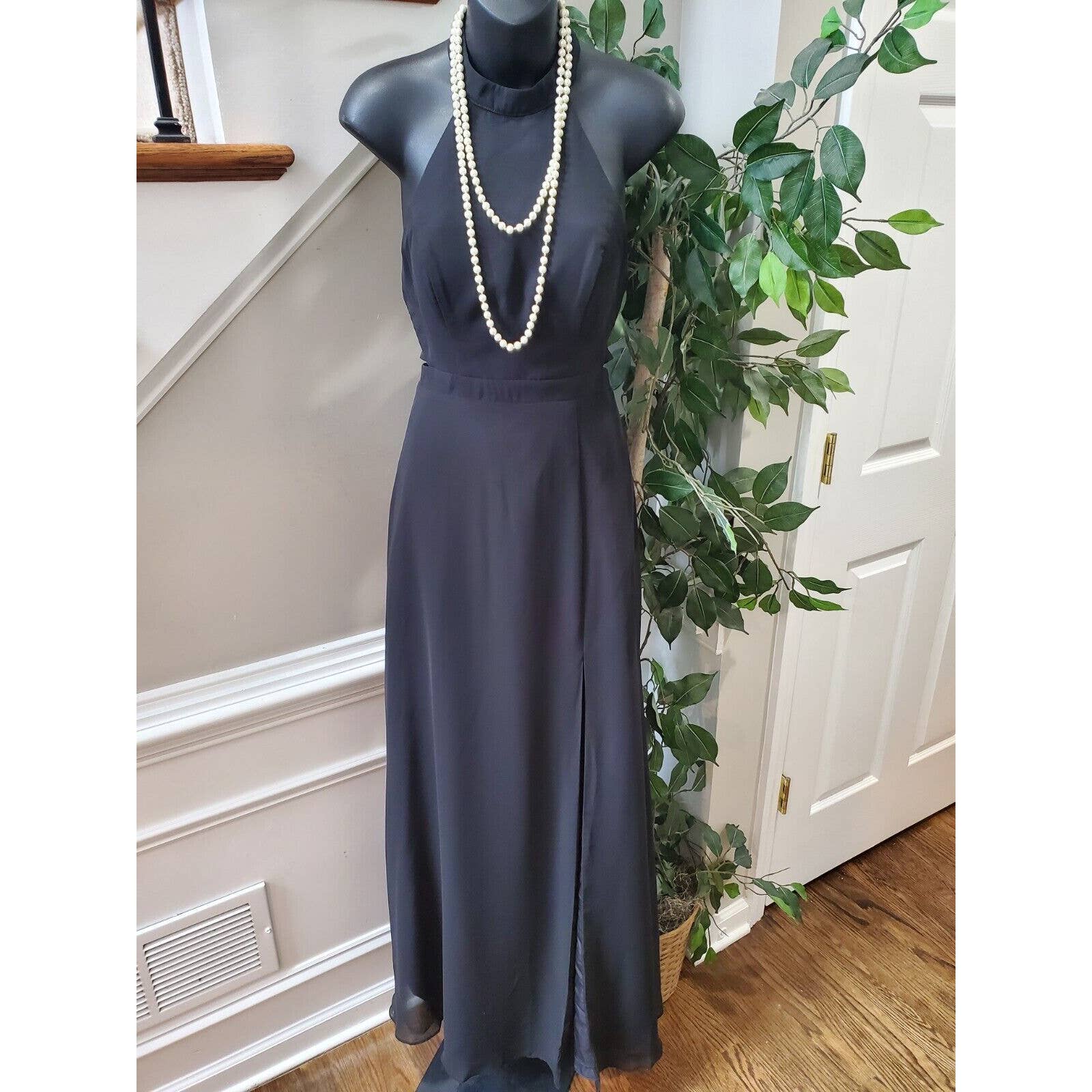 Azazie Women's Black Polyester Halter Neck Sleeveless Long Maxi Dress Carissa's Closet Azazie Women's Black Polyester Halter Neck Sleeveless Long Maxi Dress Carissa's Closet