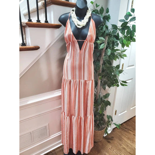 Fashion Nova Women's Orange Polyester V-Neck Sleeveless Long Maxi Dress Size S