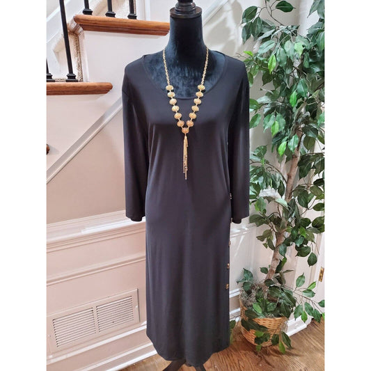 Serengeti Women's Black Polyester Scoop Neck Long Sleeve Long Maxi Dress Size 2X