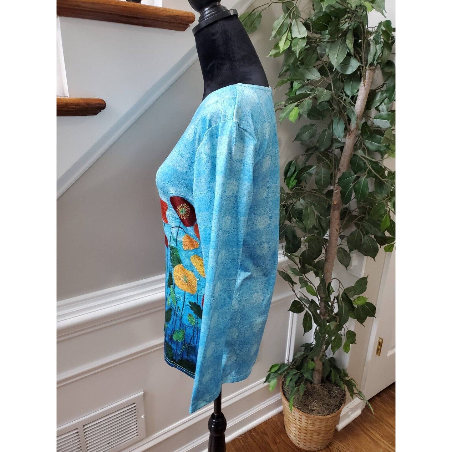 SHEIN Women's Blue Polyester Crew Neck Long Sleeve Casual Top Shirt Size Small