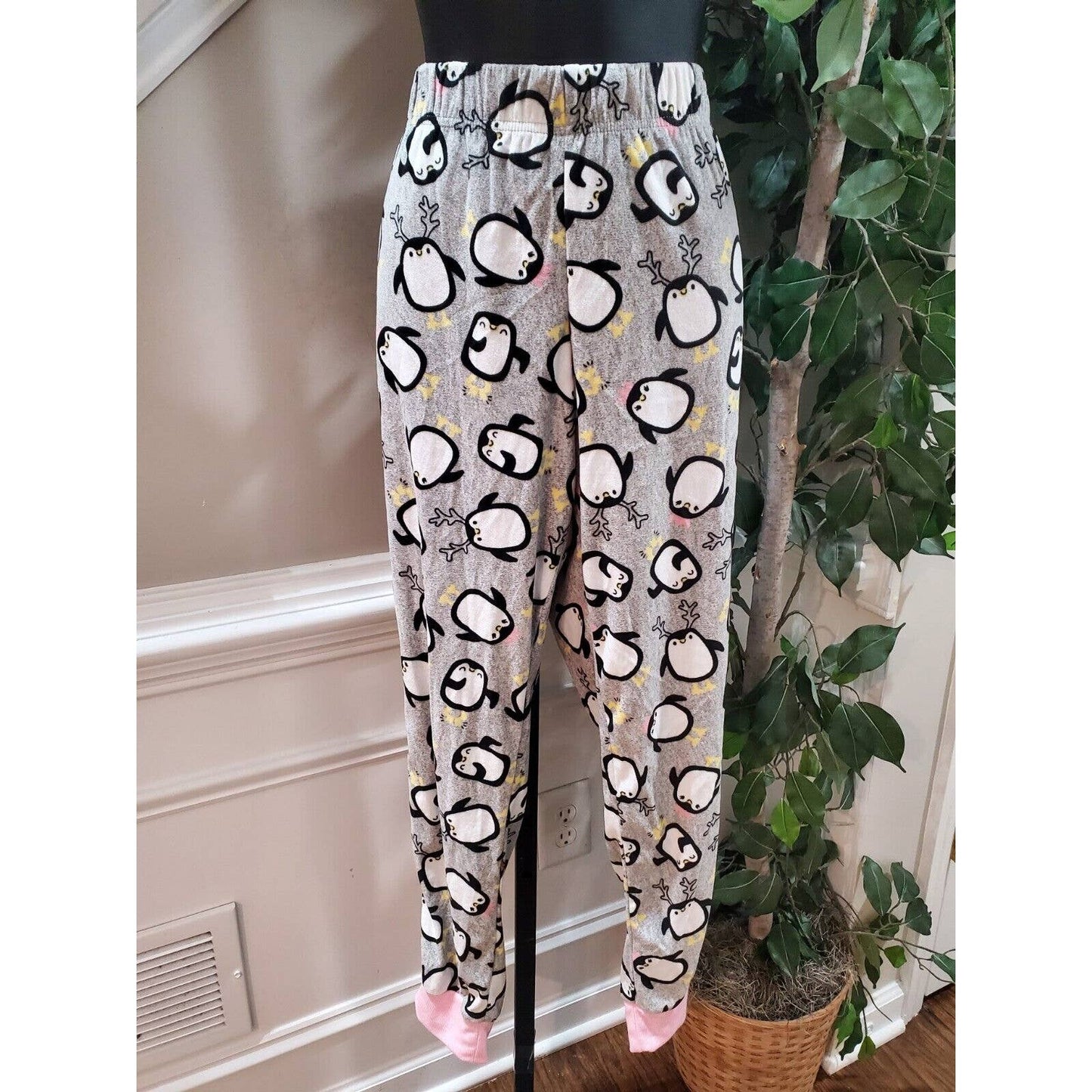 Holiday Time Women's Gray Cotton Long Sleeve Top Shirt & Trouser 2 Piece Set M