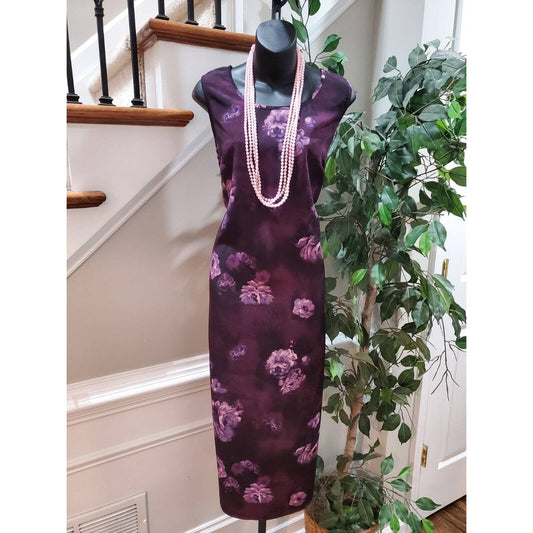 Women's Purple Floral Polyester Round Neck Sleeveless Casual Long Maxi Dress 14